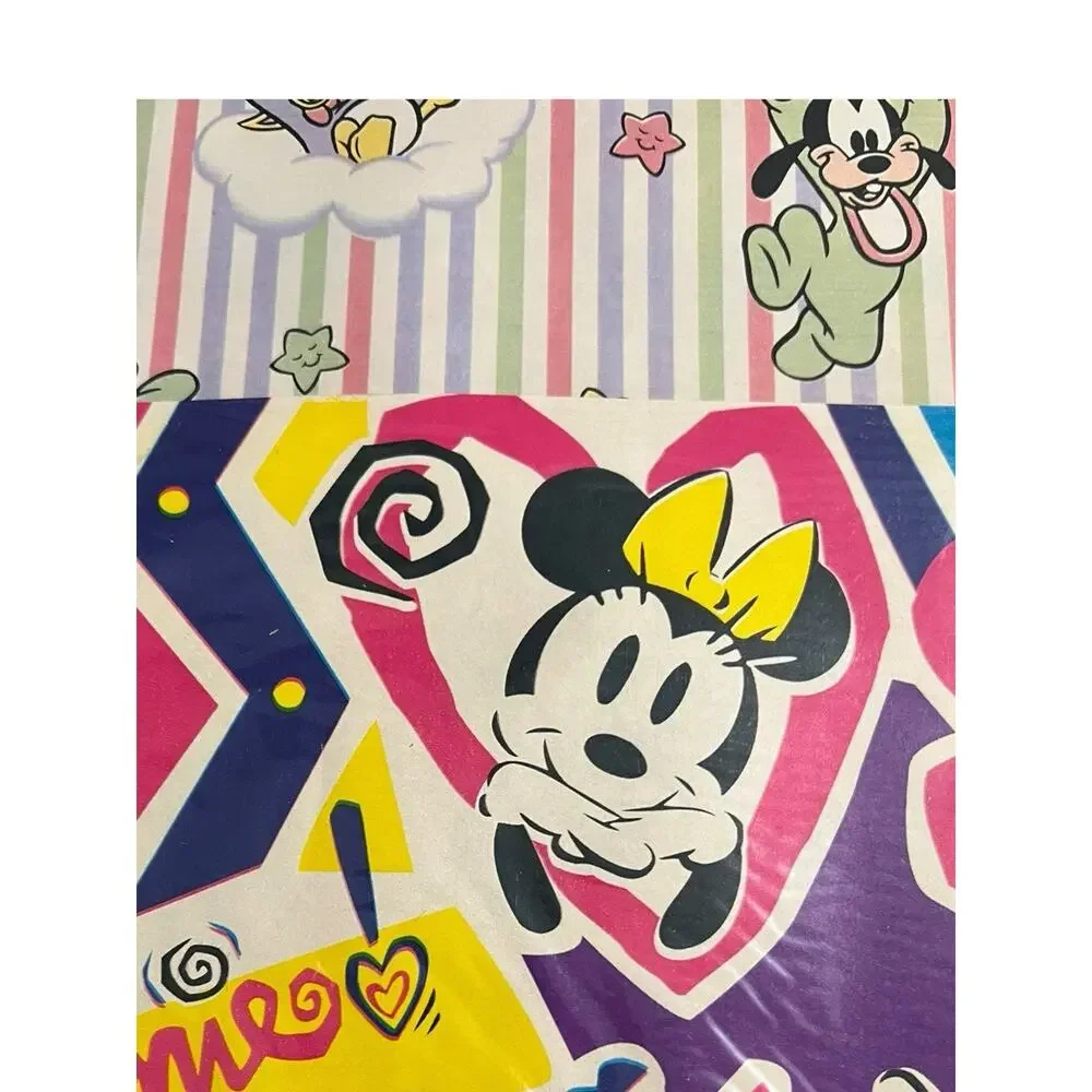 CLEO 80s Disney Mickey Mouse Minnie Goofy Wrapping Paper Flat 6 Sheets 37.5 Sq F